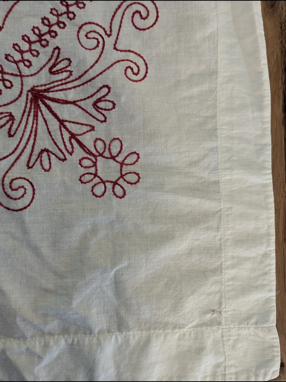 Red Embroidered Tablecloth Small Linen Folk Art Wall Hanging